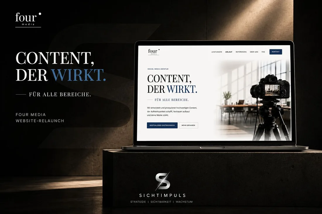 Four Media Website-Relaunch: der neue Auftritt der Social-Media-Agentur auf dem Laptop