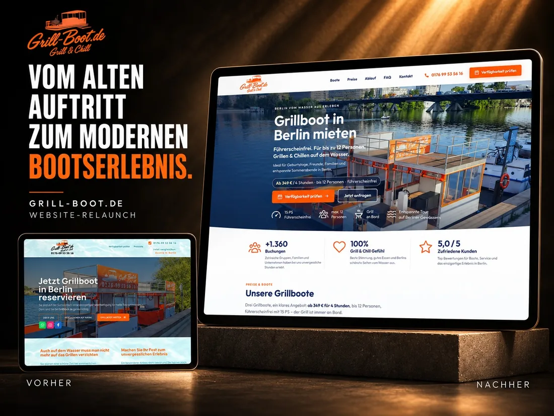 Grill-Boot.de Website-Relaunch: der alte Auftritt im Vergleich zum neuen Auftritt